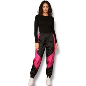 Fashion Nova Pants Black Pink Activewear Track Joggers Parachute Size M